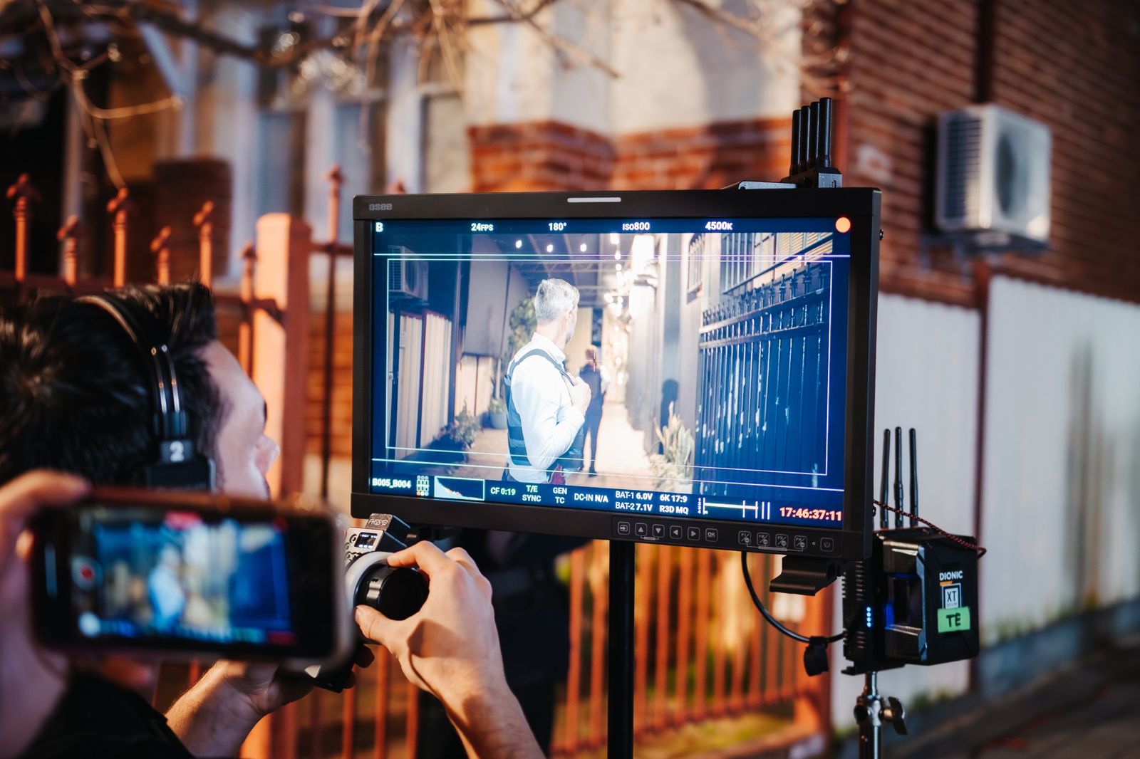Camera monitor on a Double Shot Creative Studios night shoot
